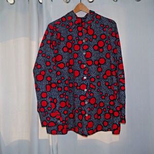 Women's Red & Navy Blue Polka Dot Button-Up Shirt